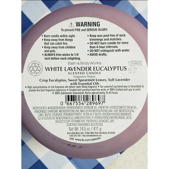 BBW White Lavender Eucalyptus Large 3 Wick Candle Home Fragrance Decor - Picture 2 of 2
